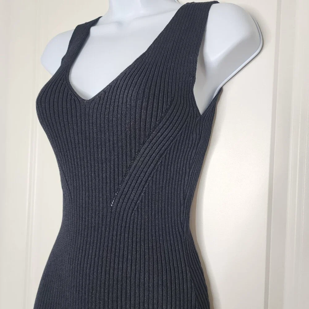 Michael Kors twilight blue ribbed sleeveless v neck Bodycon midi dress size XS - Picture 8 of 11